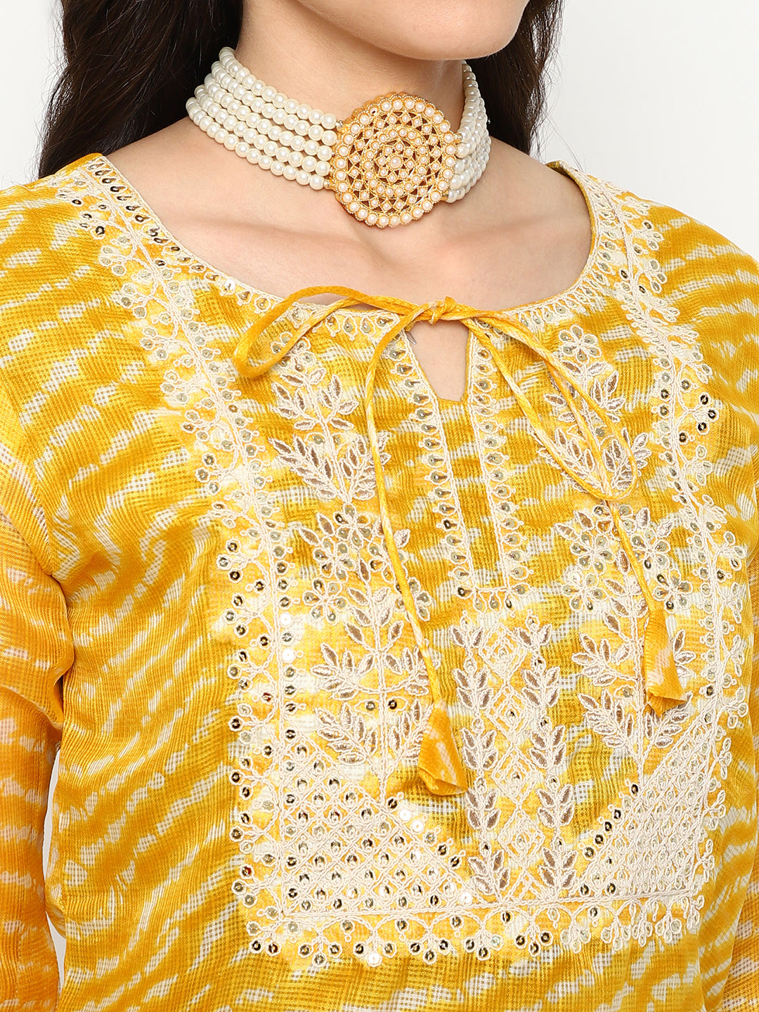 Yellow Embroidered Cotton Kurta Set