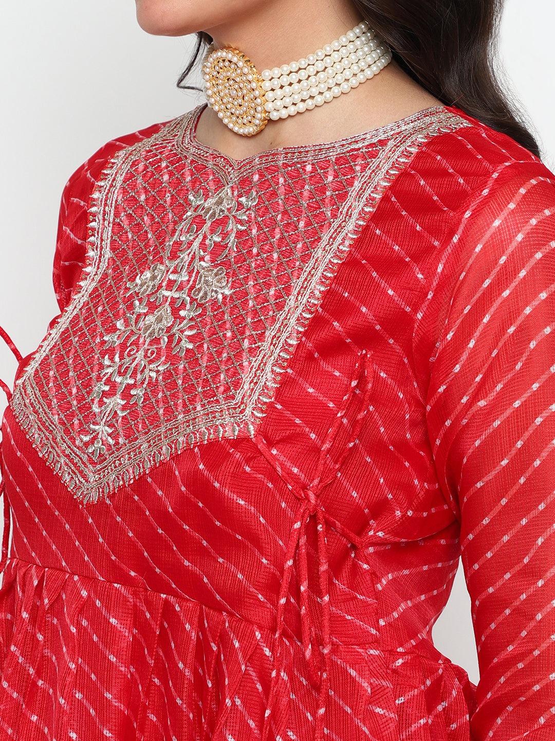 Red Leheriya Print Cotton Anarkali Kurta