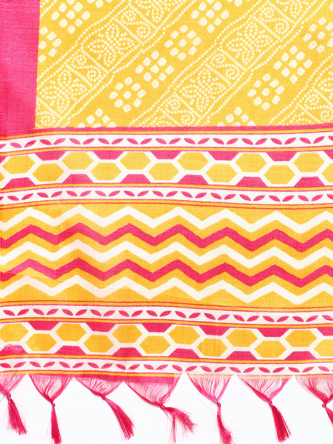Yellow Viscose Blend Kurta Pant Set with Printed Tassel Dupatta