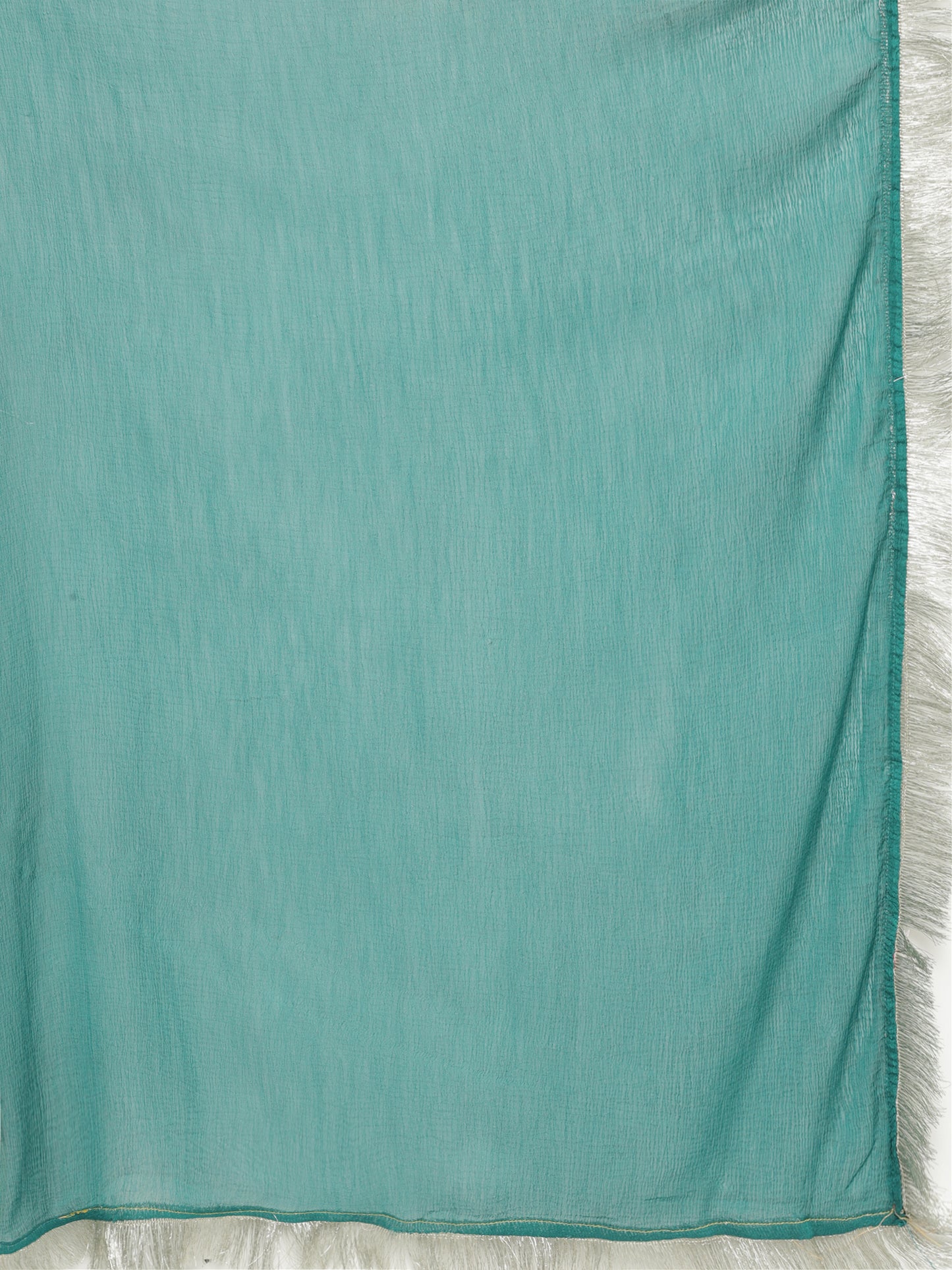 Teal Blue Embroidered Art Silk Kurta Set with Fringed Dupatta