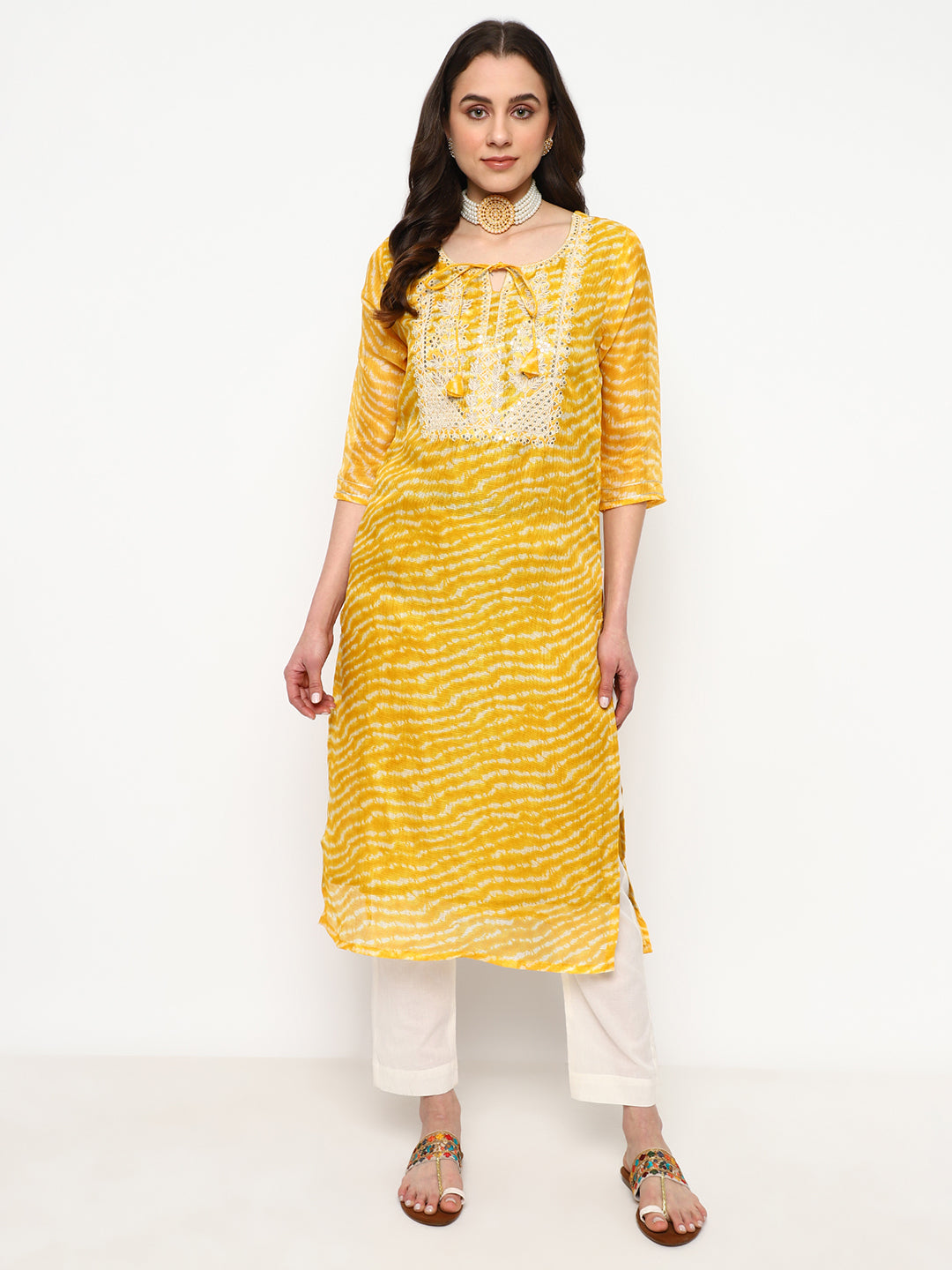 Yellow Embroidered Cotton Kurta Set