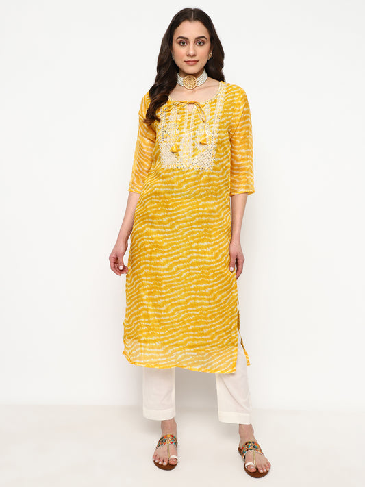 Yellow Embroidered Cotton Kurta Set