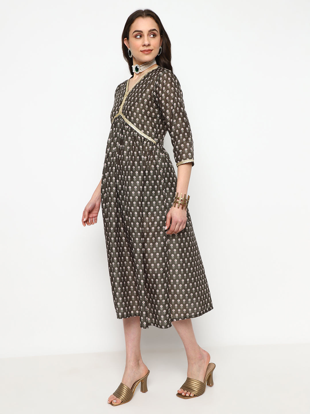 Ethnic Black Emborderd & Printed Kurta With Duppata
