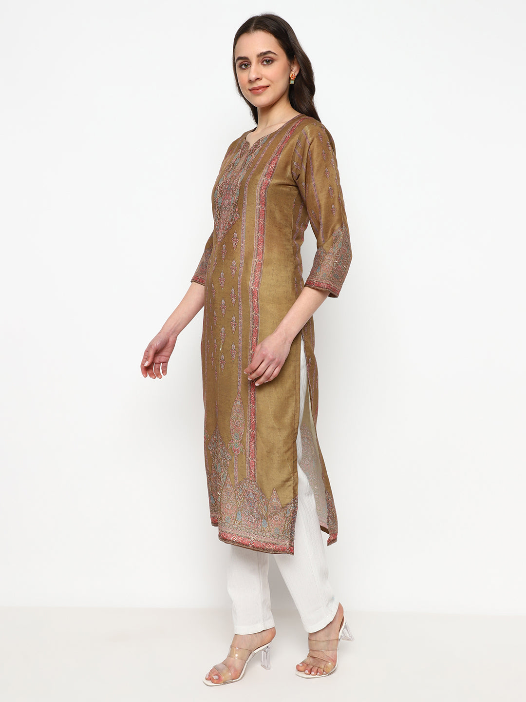 Brown Printed Cotton Kurta Set