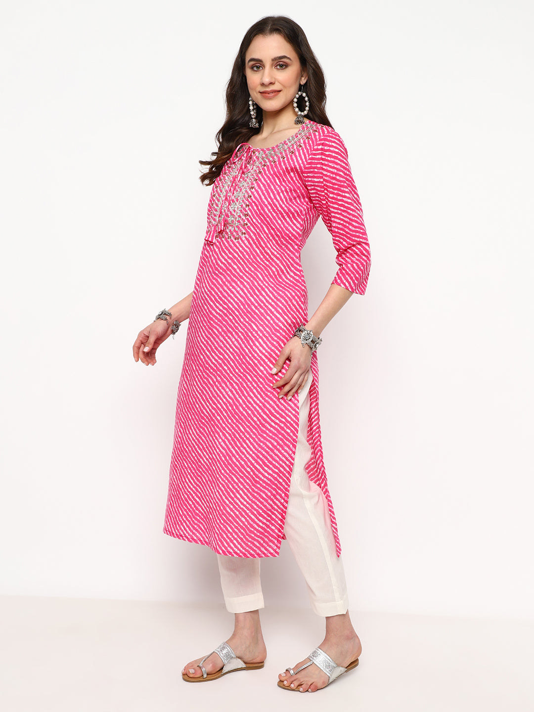Pink Embroidered Cotton Kurta Set