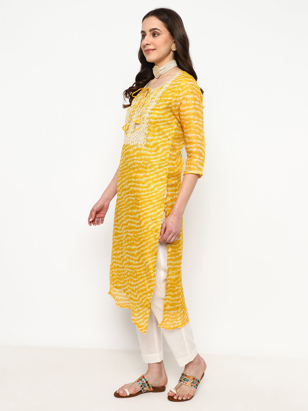 Yellow Embroidered Cotton Kurta Set