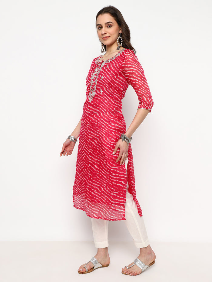 Red Printed Cotton Straight Kurta Set