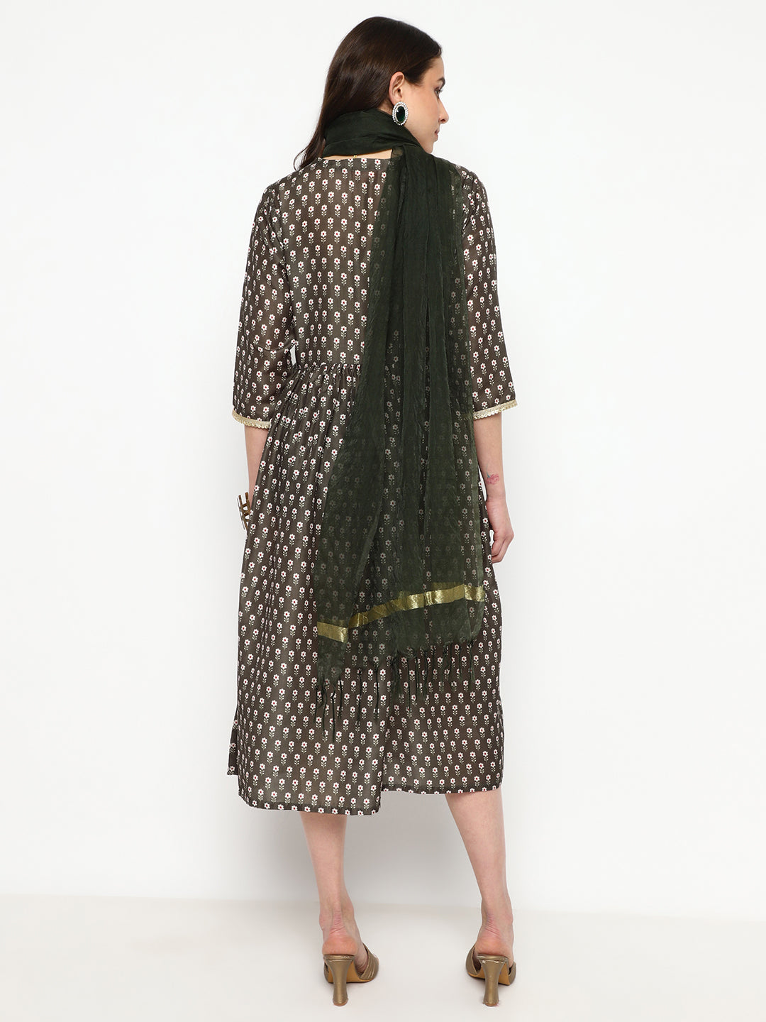 Ethnic Black Emborderd & Printed Kurta With Duppata