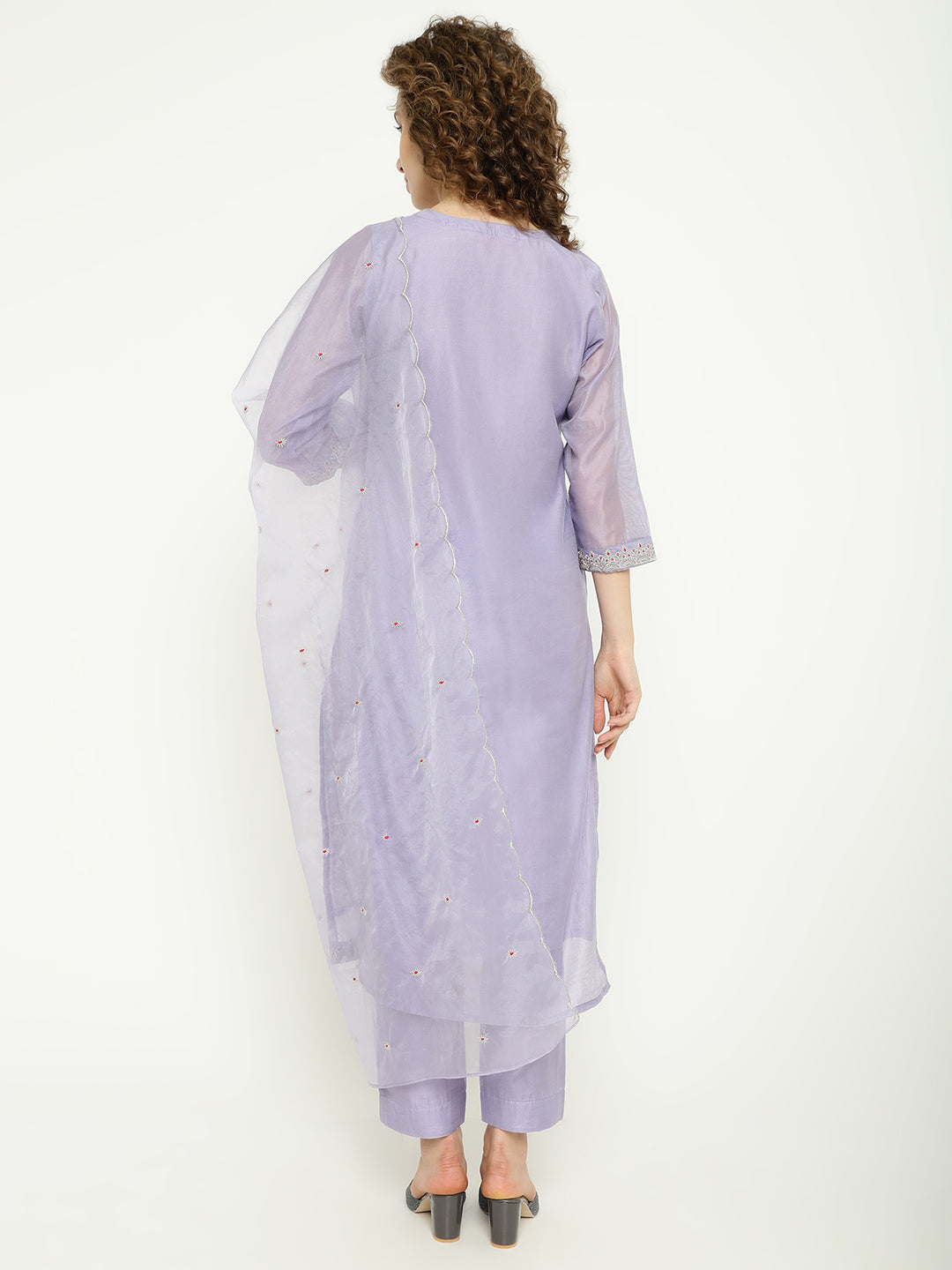 Lavender Chanderi Kurta Set with Embroidered Dupatta