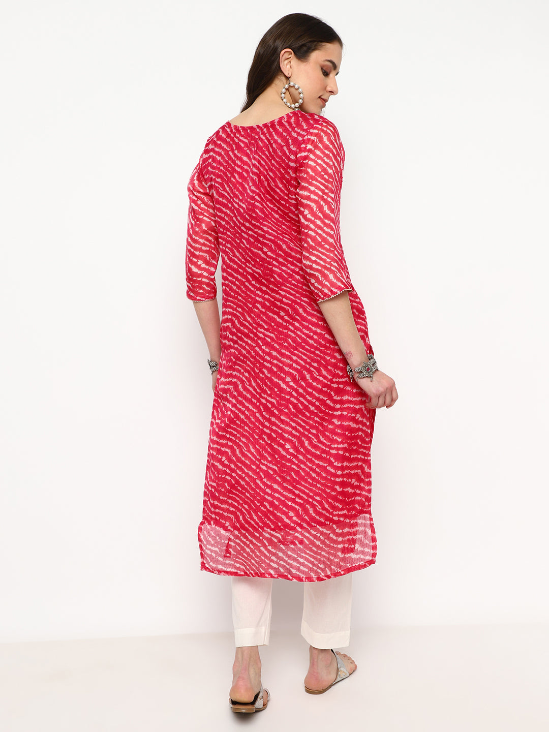 Red Printed Cotton Straight Kurta Set