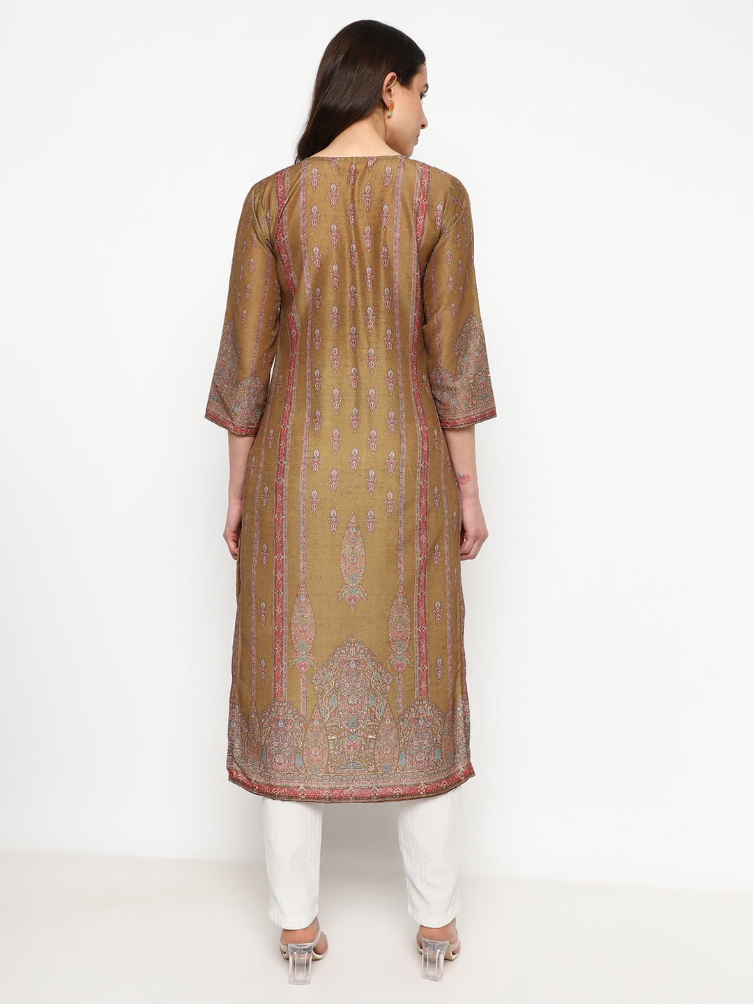 Brown Printed Cotton Kurta Set