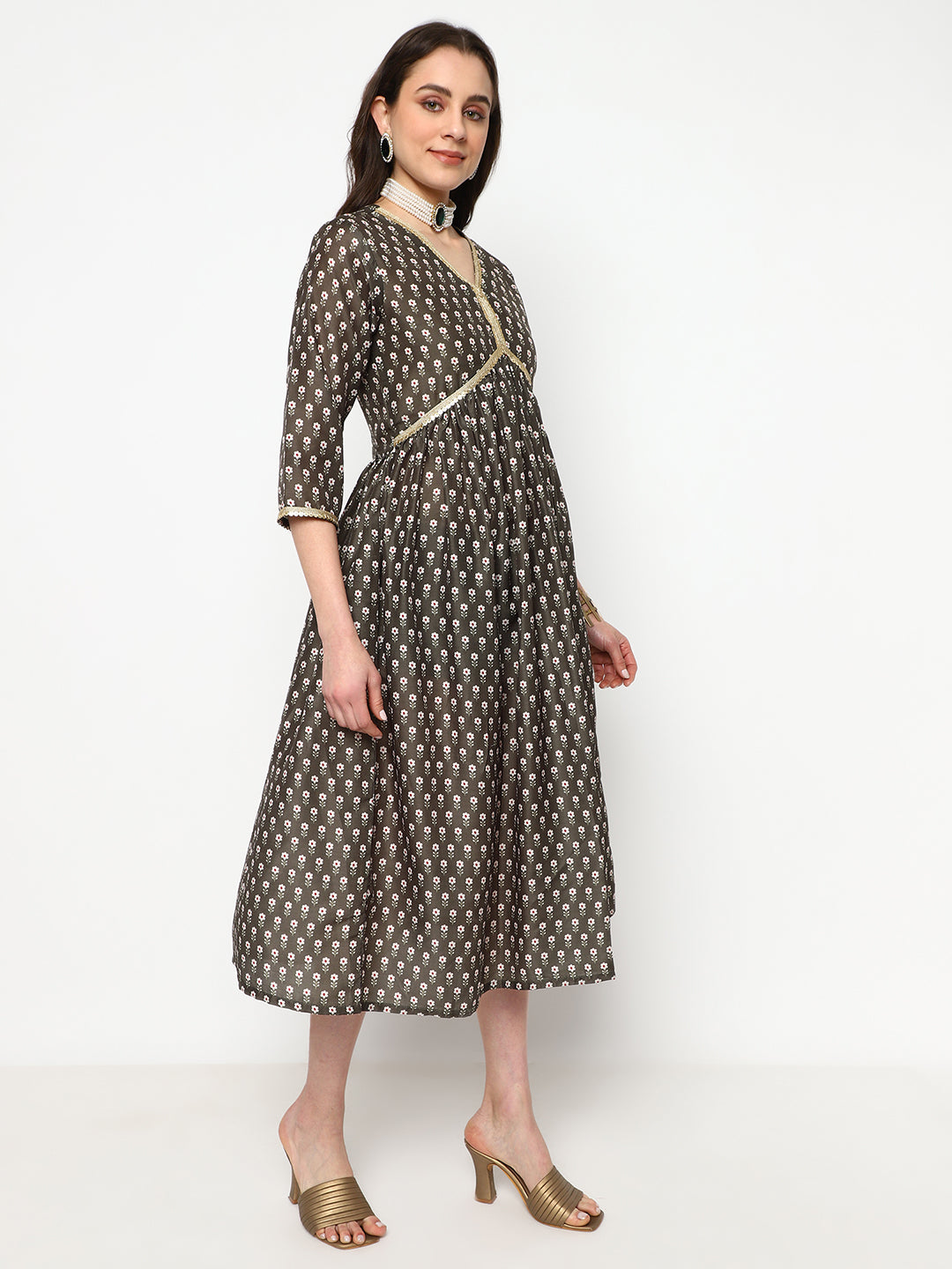 Ethnic Black Emborderd & Printed Kurta With Duppata