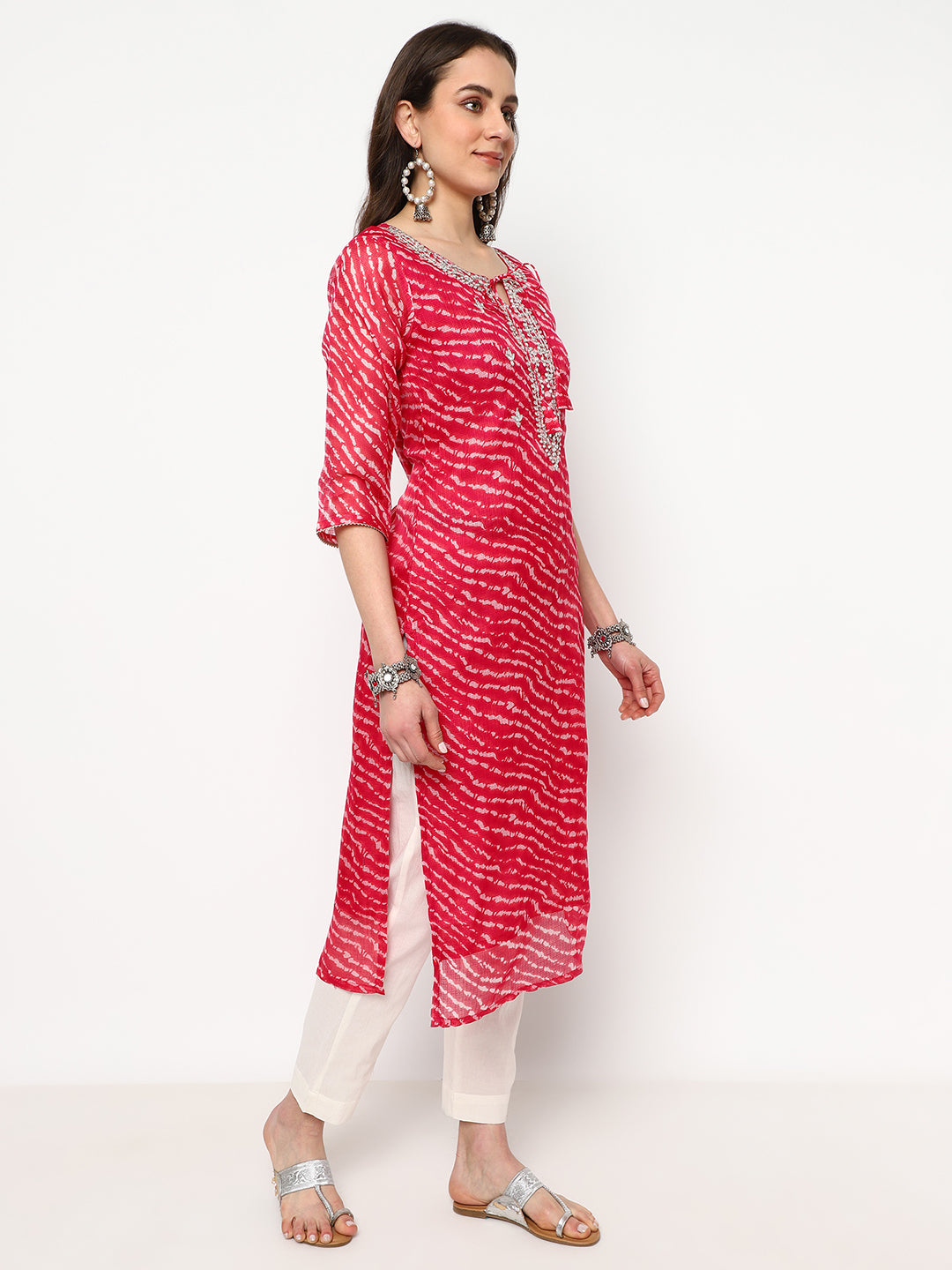 Red Printed Cotton Straight Kurta Set