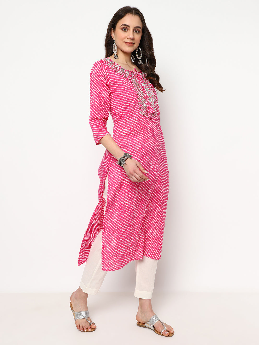 Pink Embroidered Cotton Kurta Set