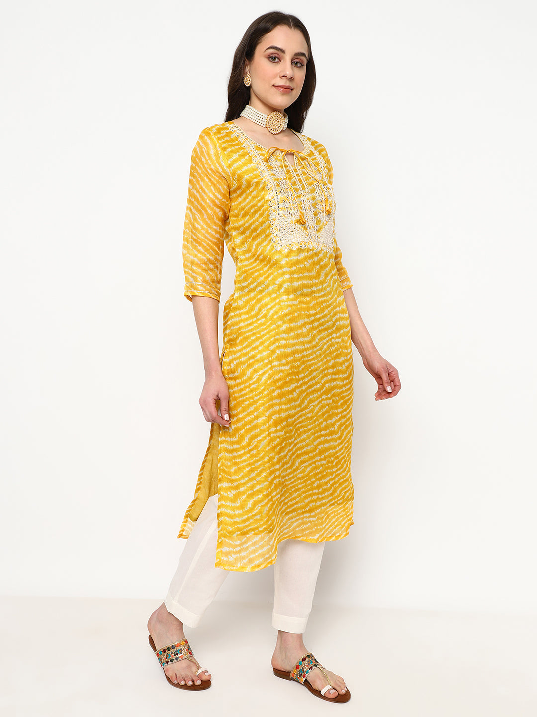 Yellow Embroidered Cotton Kurta Set