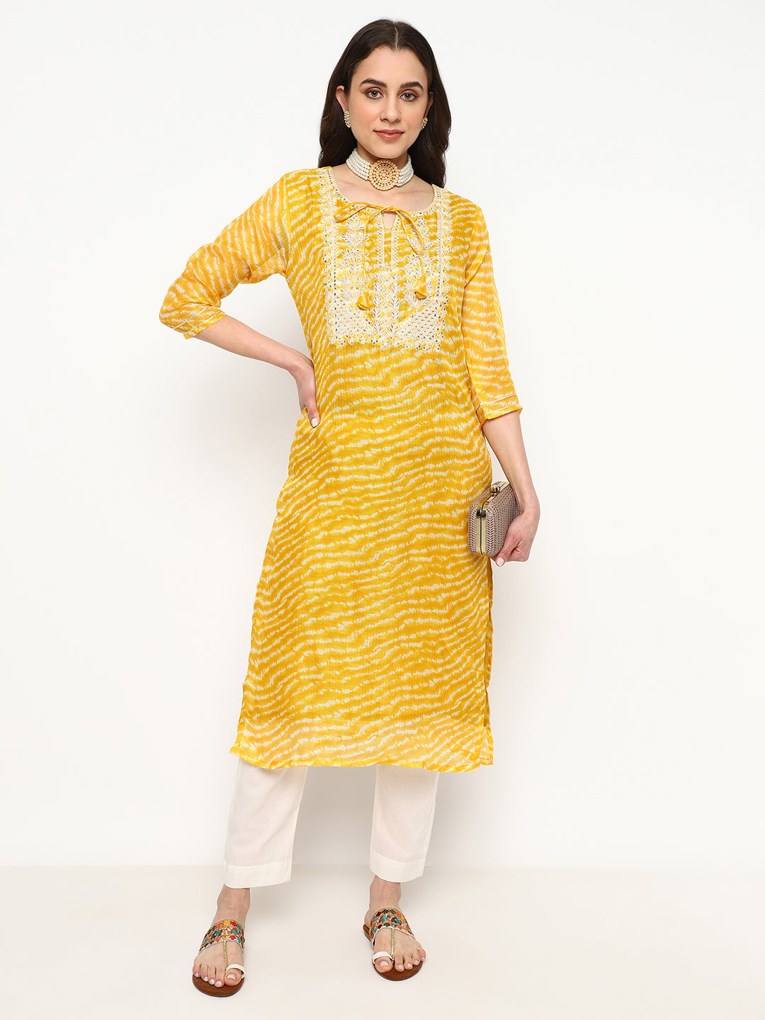 Yellow Embroidered Cotton Kurta Set