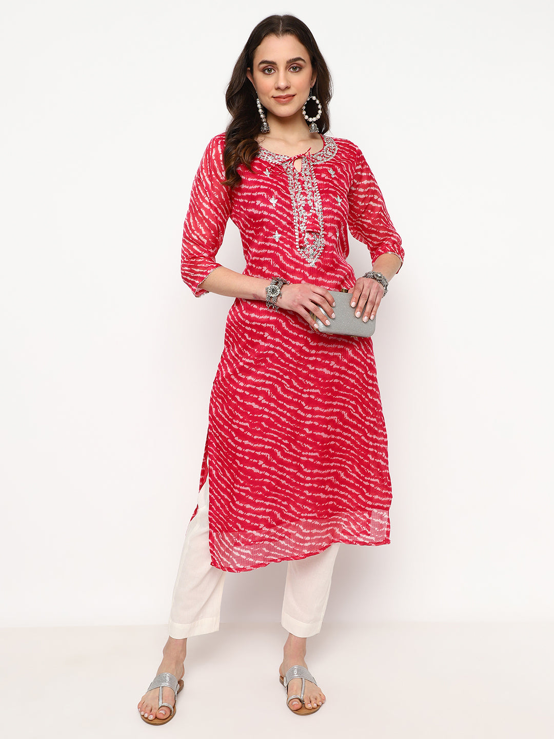 Red Printed Cotton Straight Kurta Set