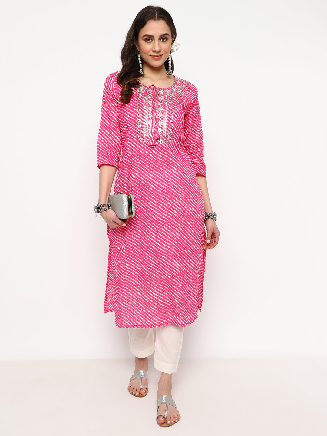 Pink Embroidered Cotton Kurta Set