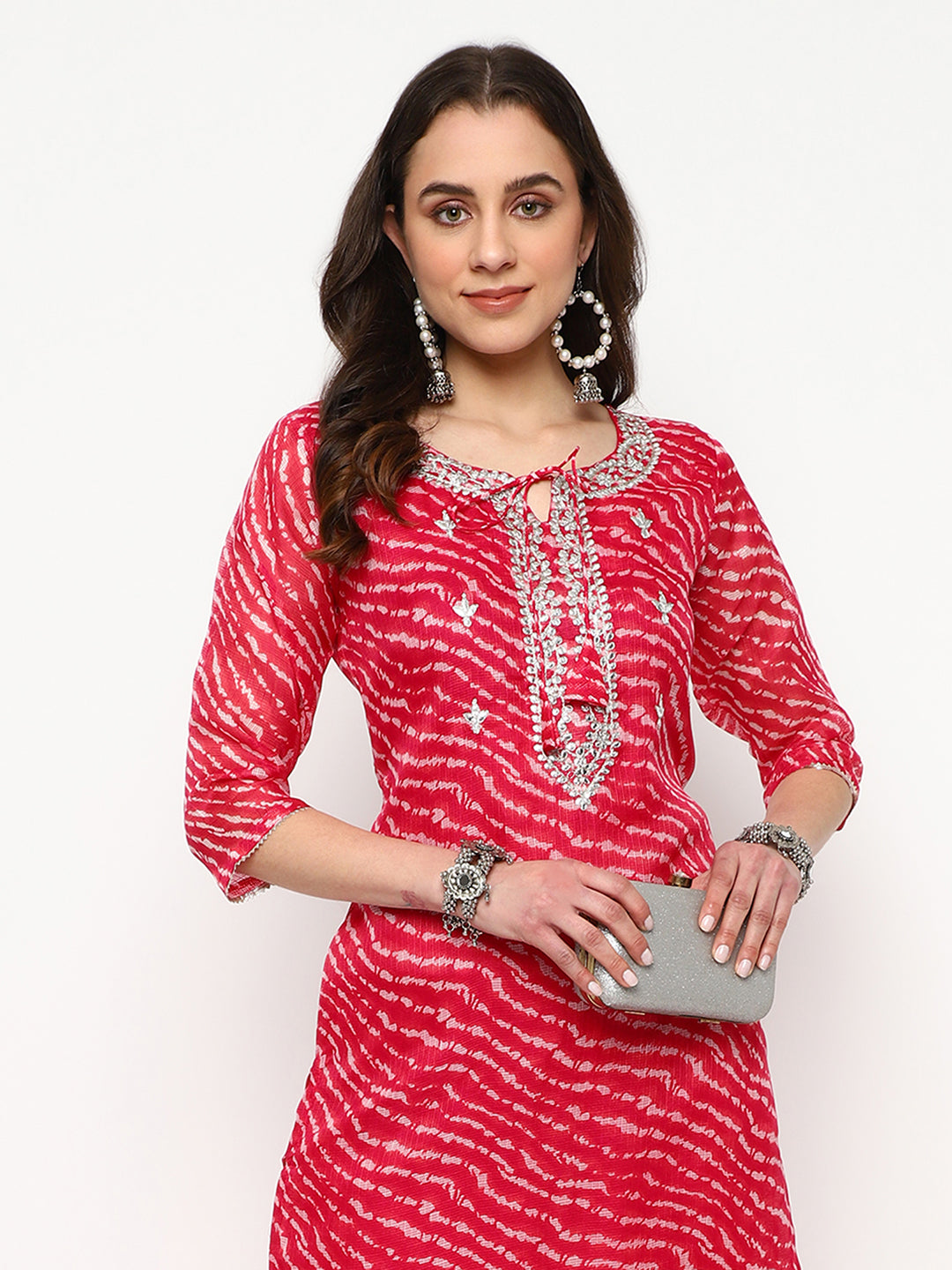 Red Printed Cotton Straight Kurta Set