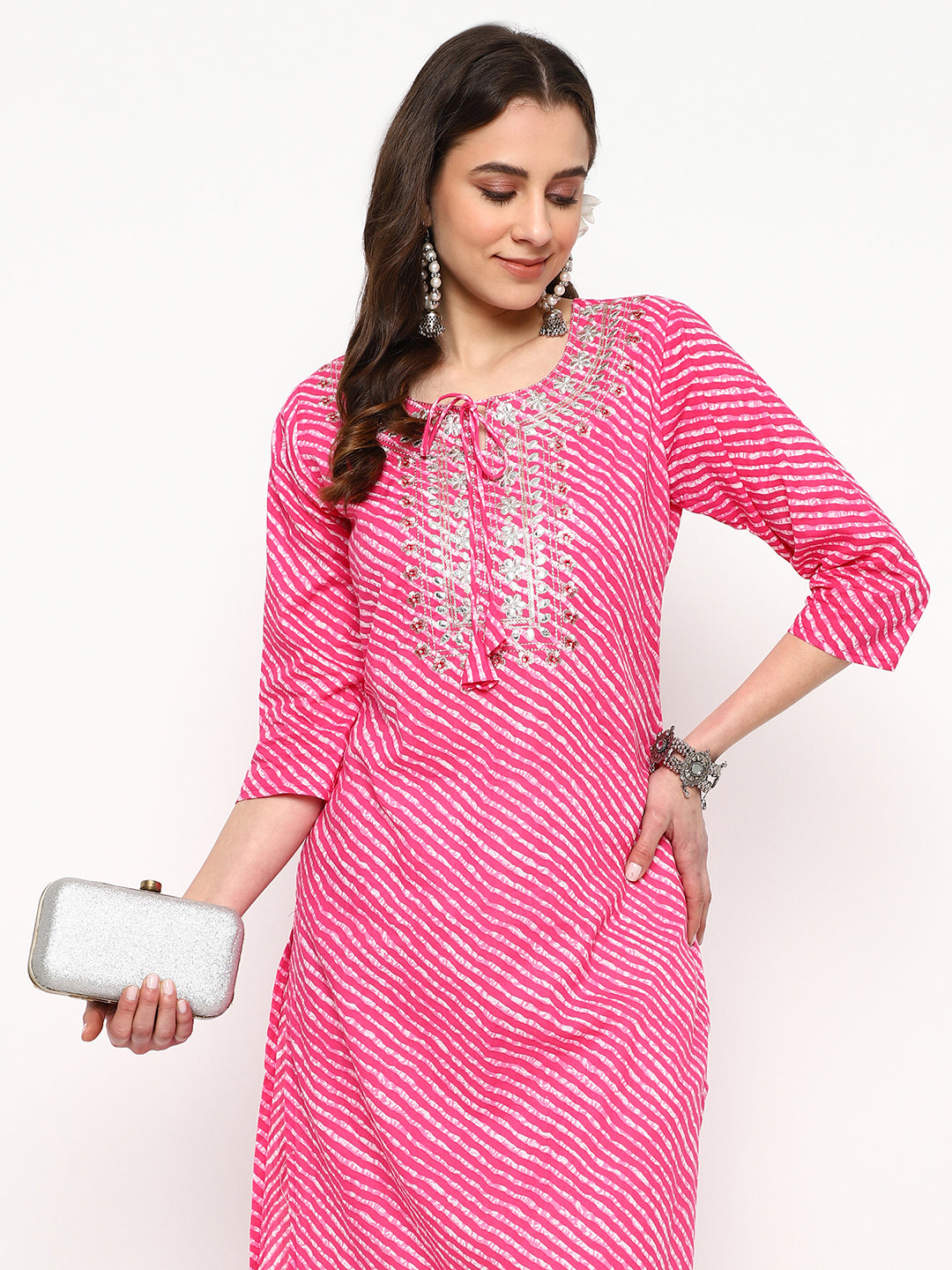 Pink Embroidered Cotton Kurta Set