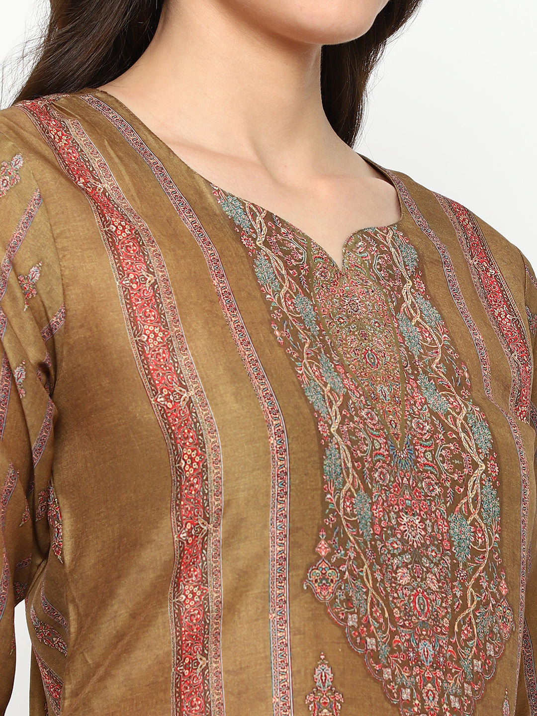 Brown Printed Cotton Kurta Set