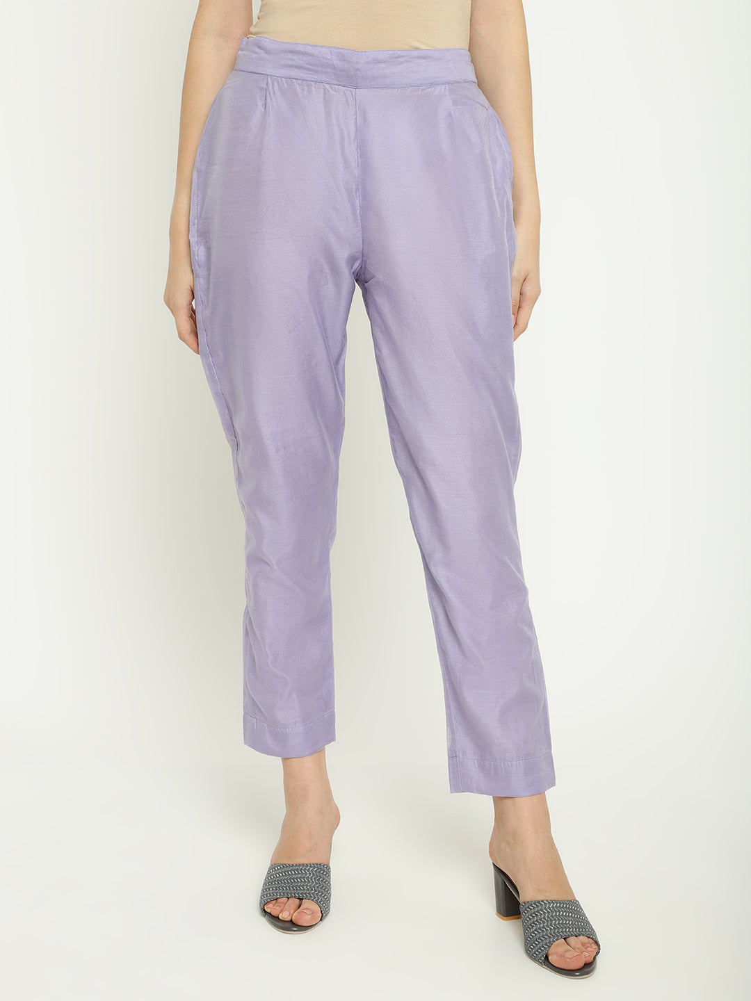 Lavender Chanderi Kurta Set with Embroidered Dupatta