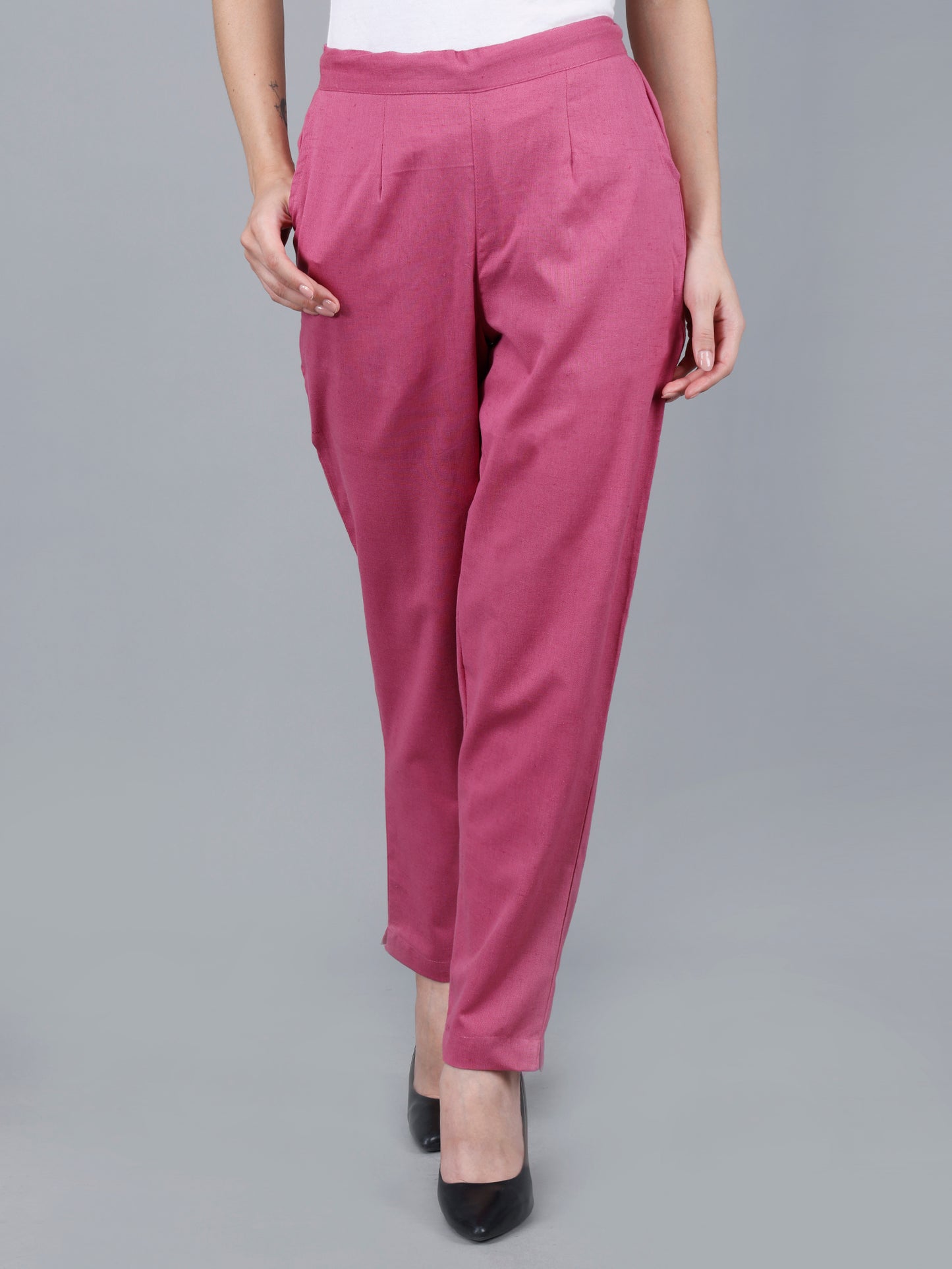Rose Pink Straight Cotton Pants