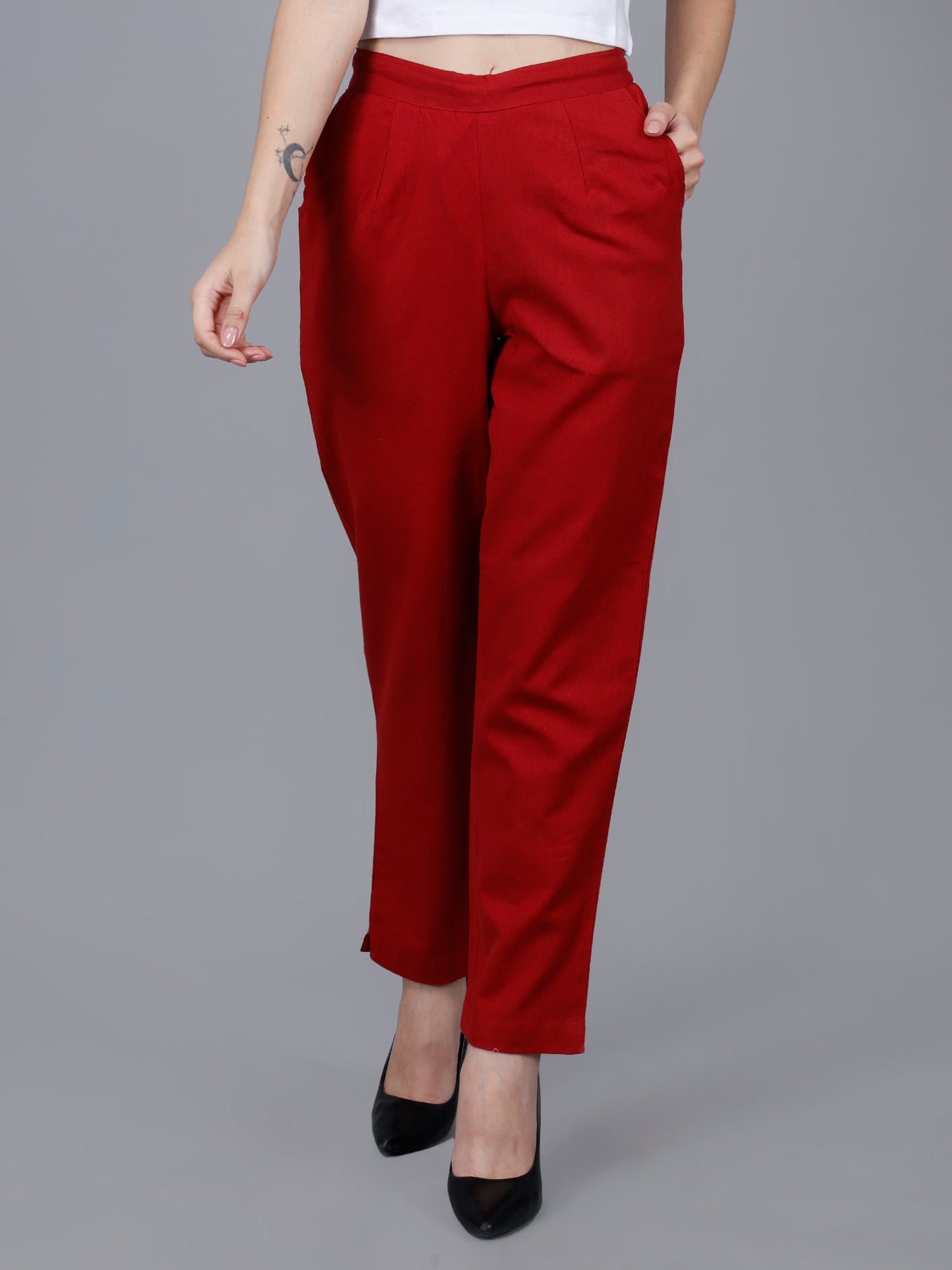 Crimson Red Cotton Pants