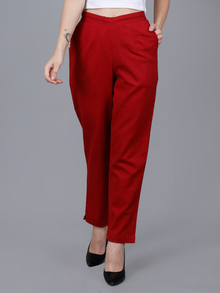 Crimson Red Cotton Pants
