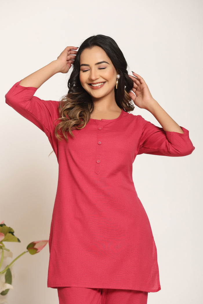 Rose Pink Cotton Kurta