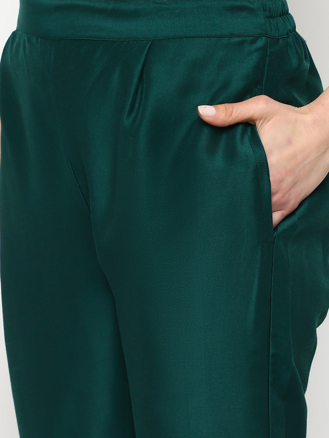 Green Chinnon Embroidered Kurta Set with Dupatta