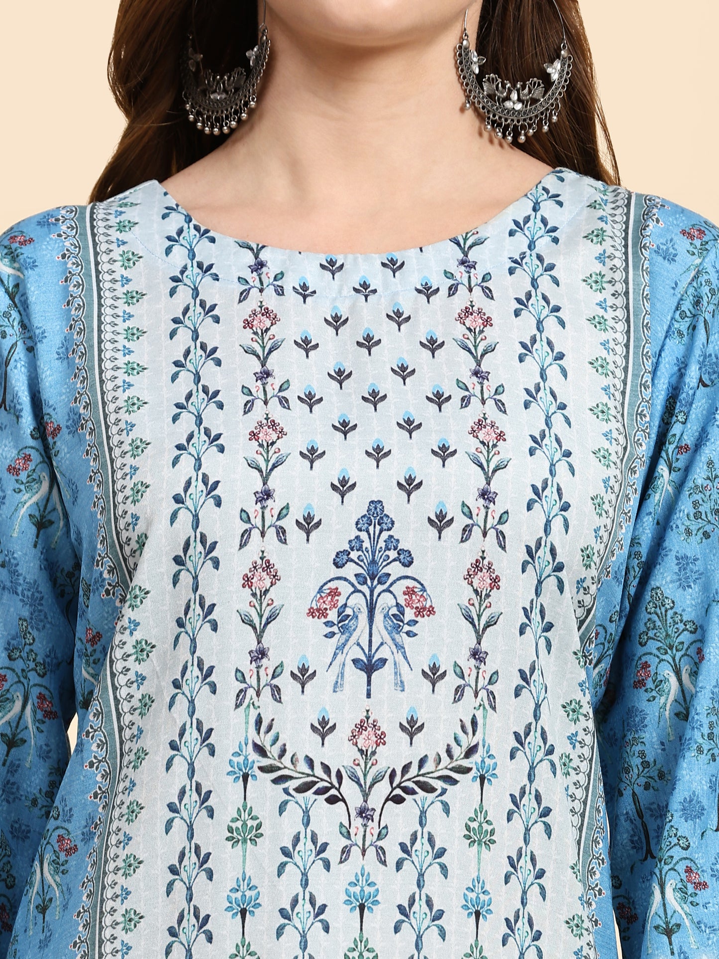 Blue Floral Printed Muslin Kurta