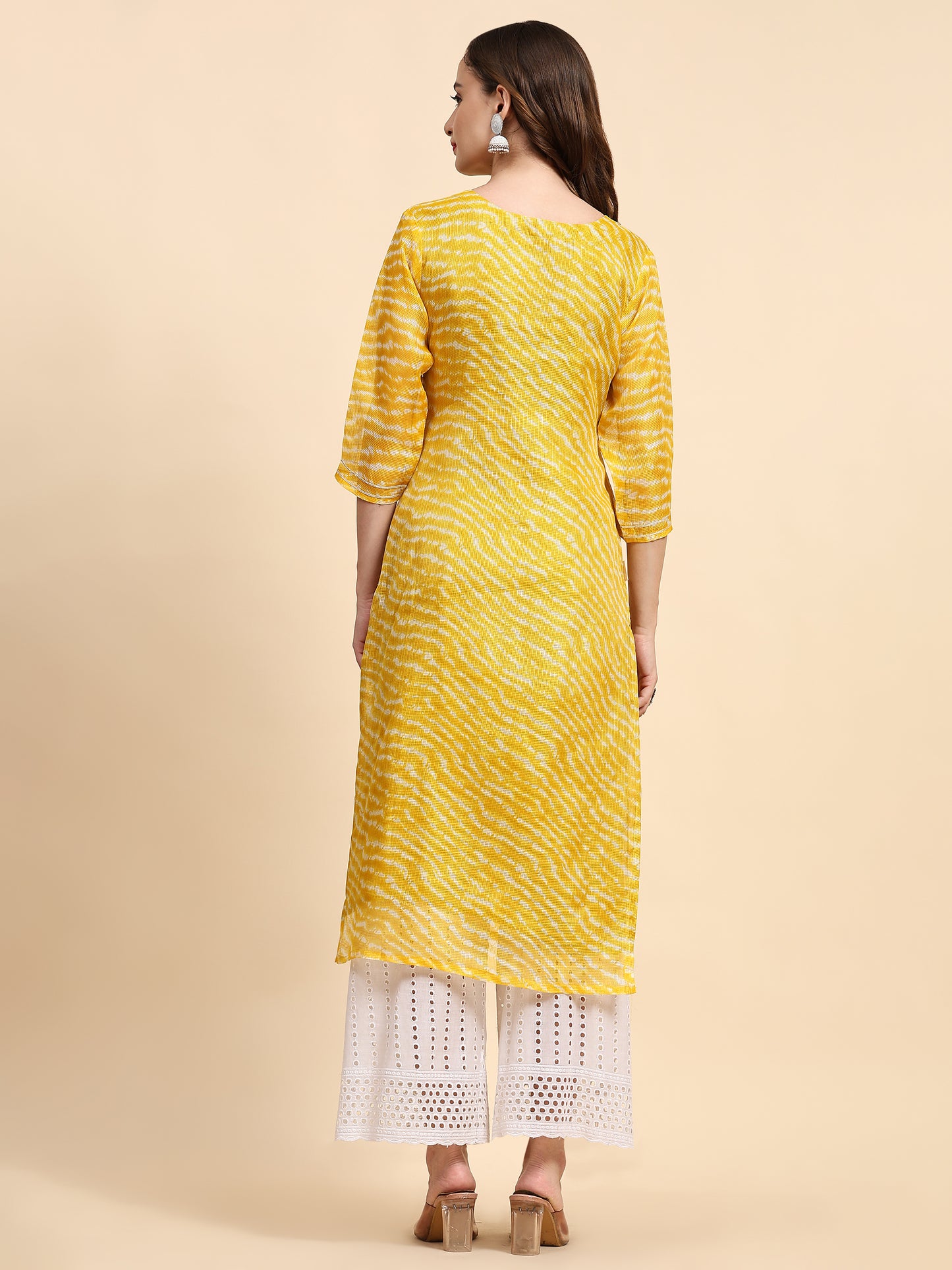 Yellow Printed Cotton Kurta with Trousers