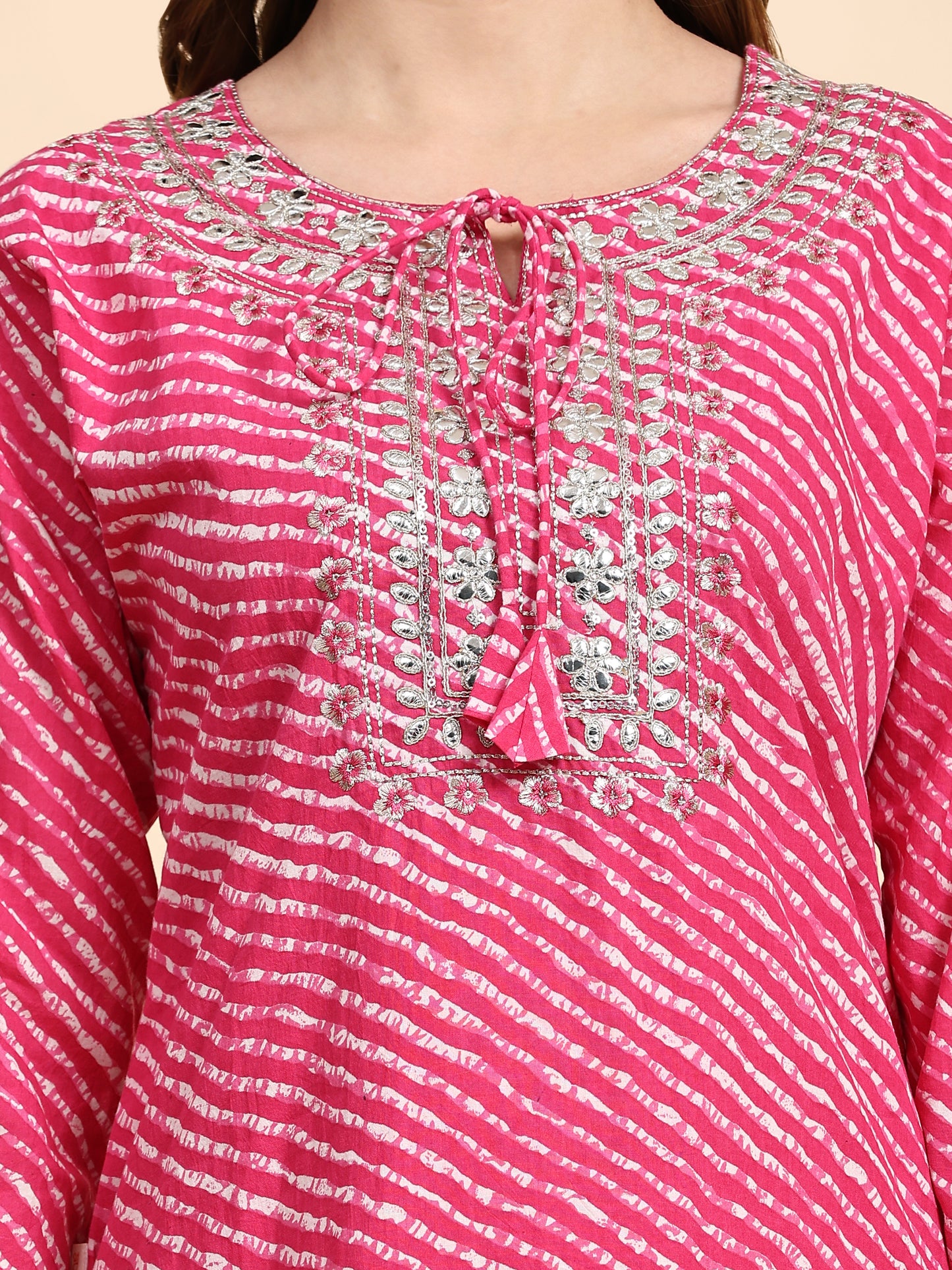 Pink Printed Cotton Kurta