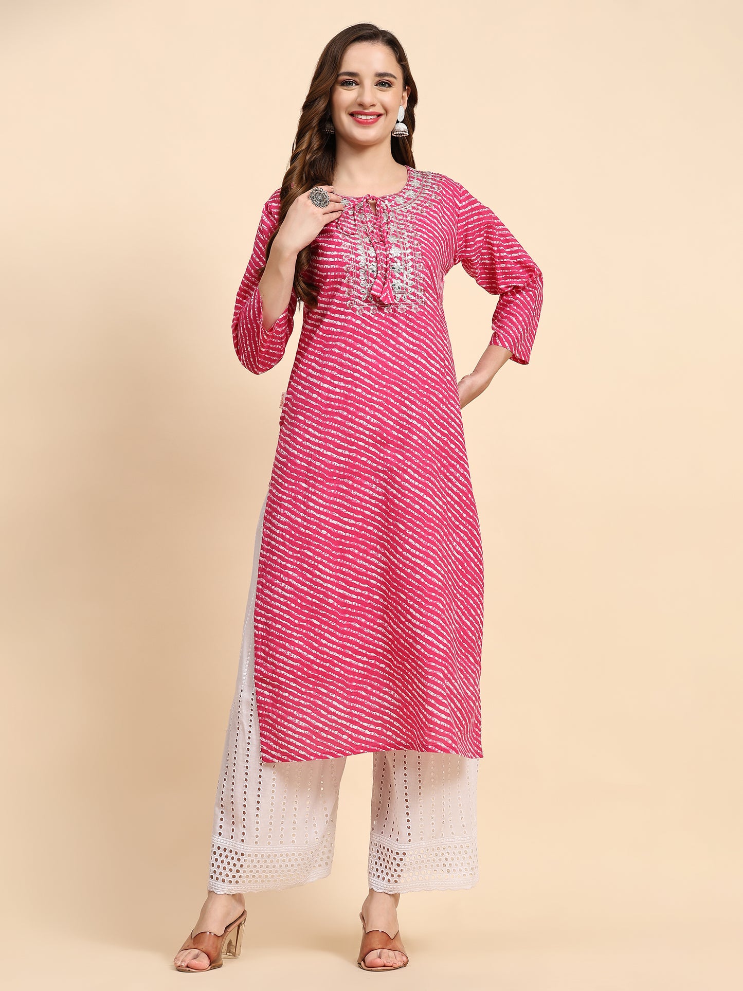 Pink Printed Cotton Kurta