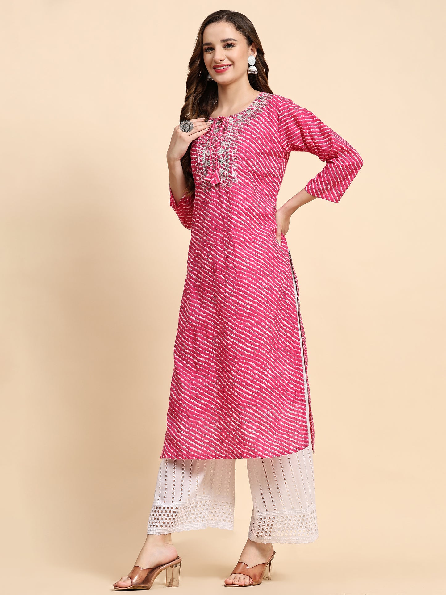 Pink Printed Cotton Kurta