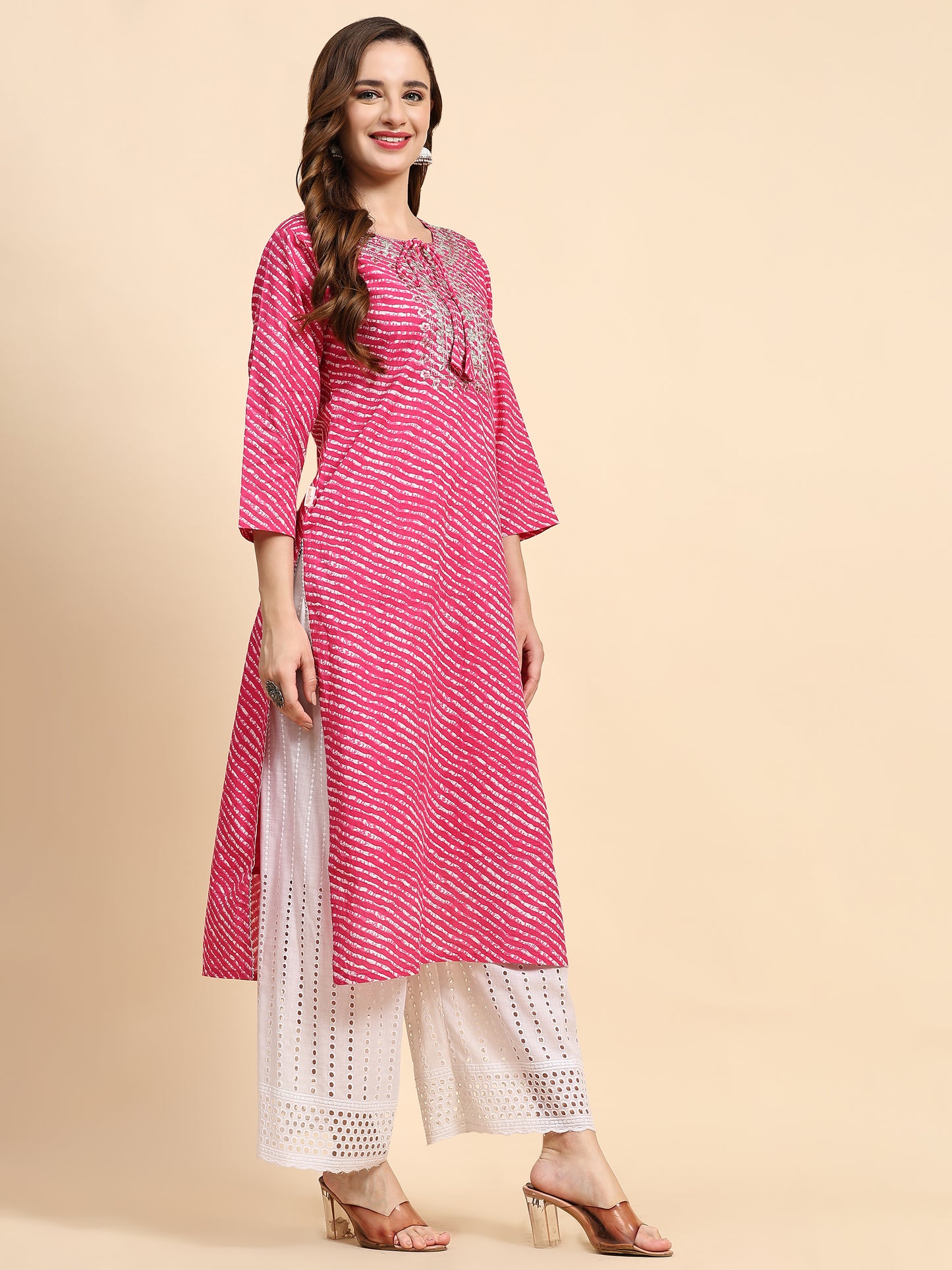 Pink Printed Cotton Kurta
