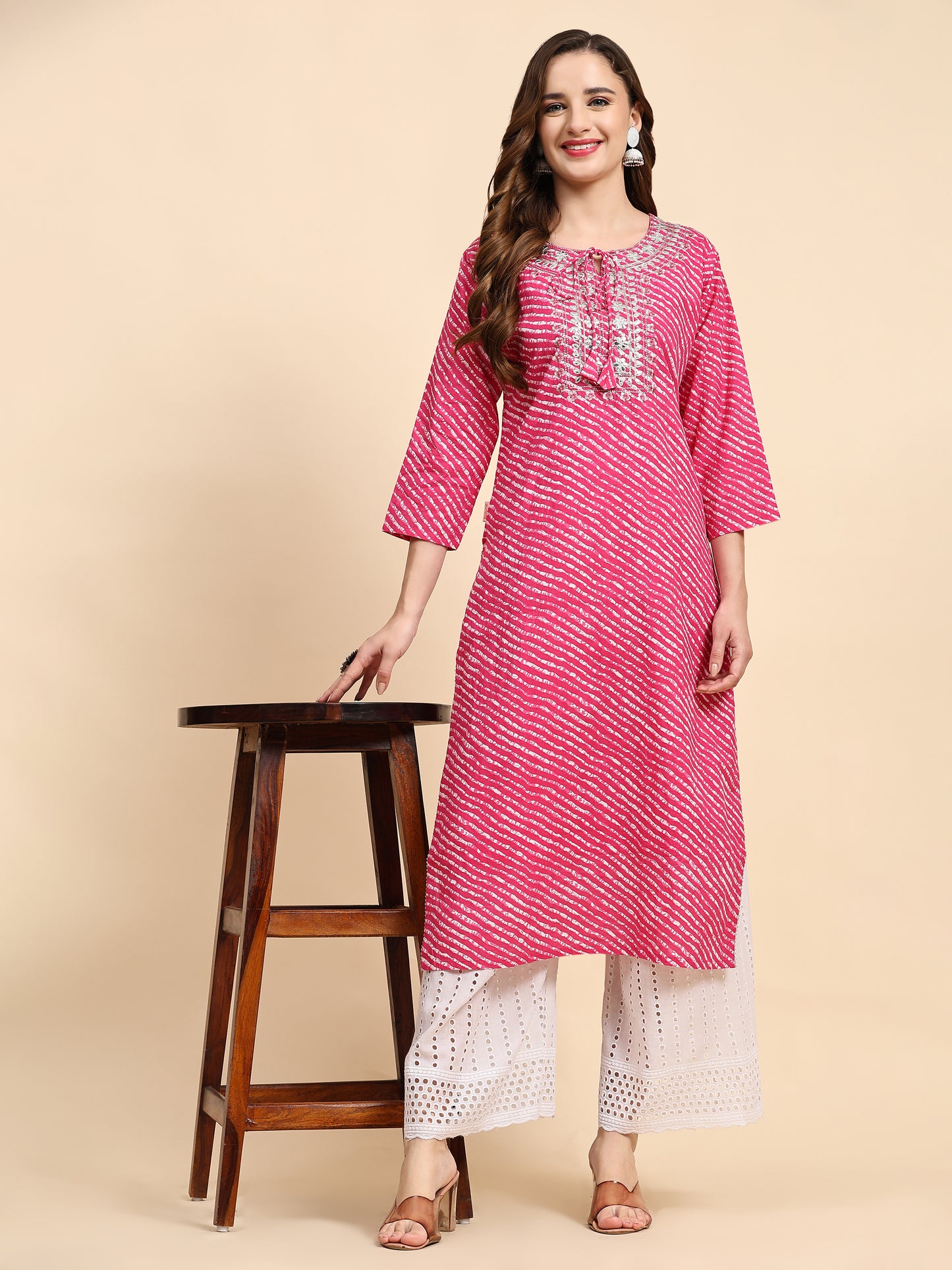 Pink Printed Cotton Kurta
