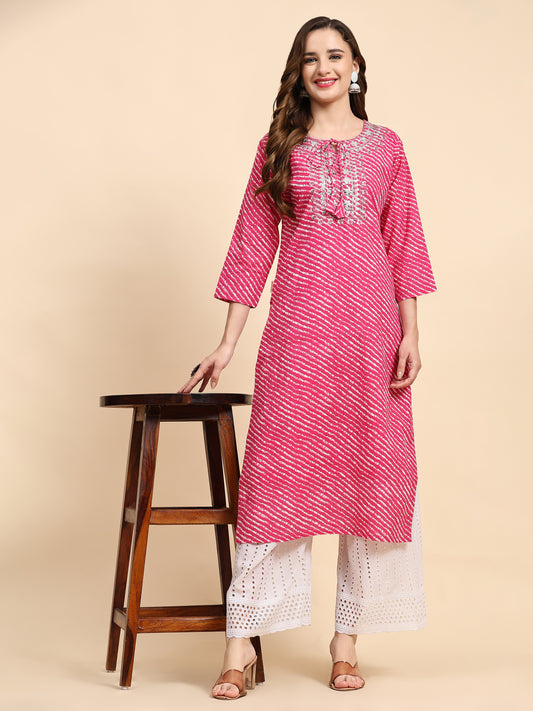 Pink Printed Cotton Kurta