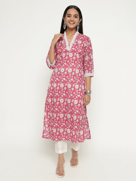Floral Printed Cotton Kurta Set