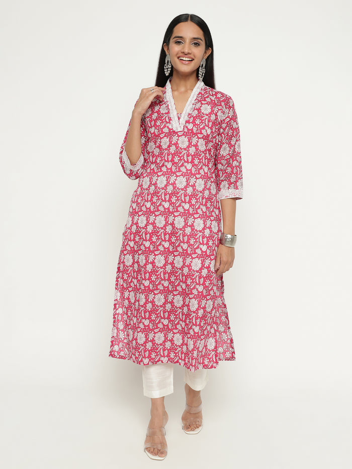 Floral Printed Cotton Kurta Set
