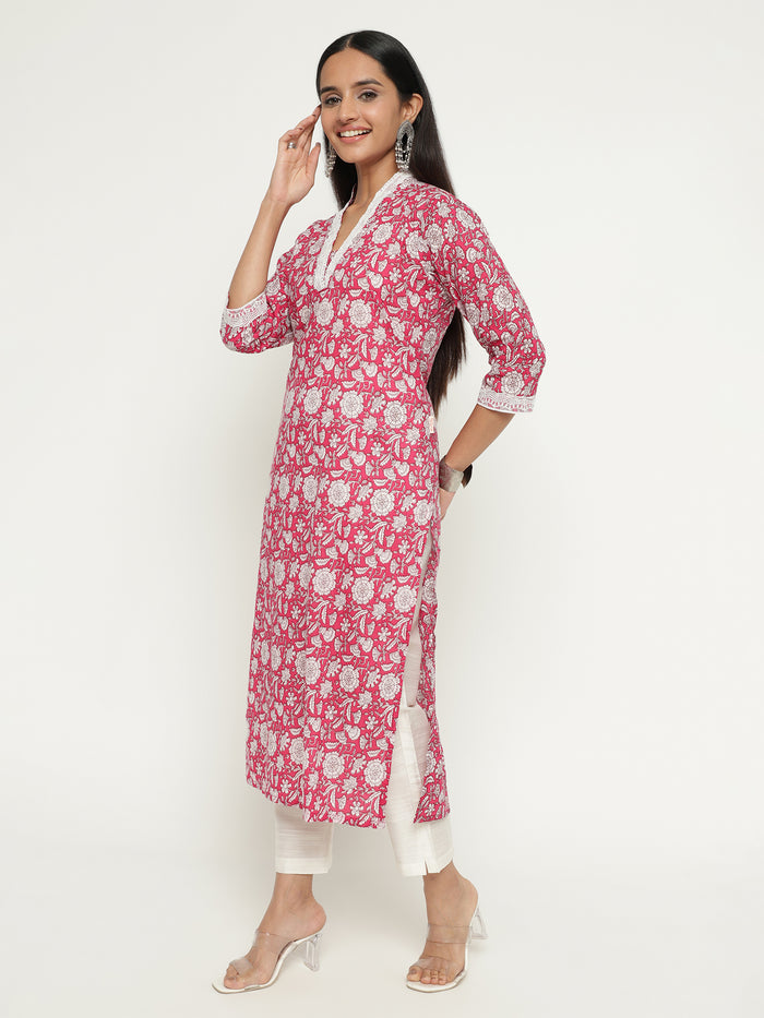 Floral Printed Cotton Kurta Set