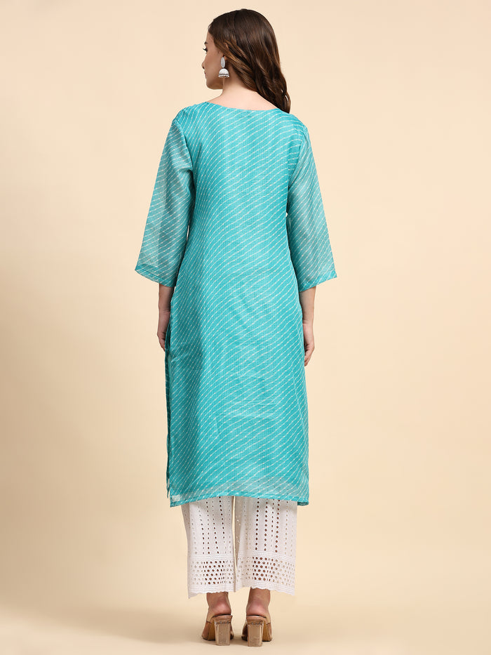 Teal Blue Embroidered Cotton Kurta with Trousers