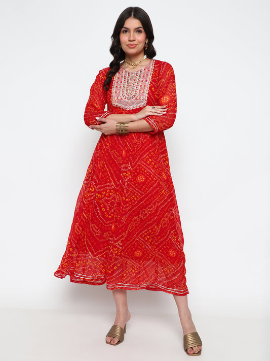 Red Bandhani Print Cotton Kurta