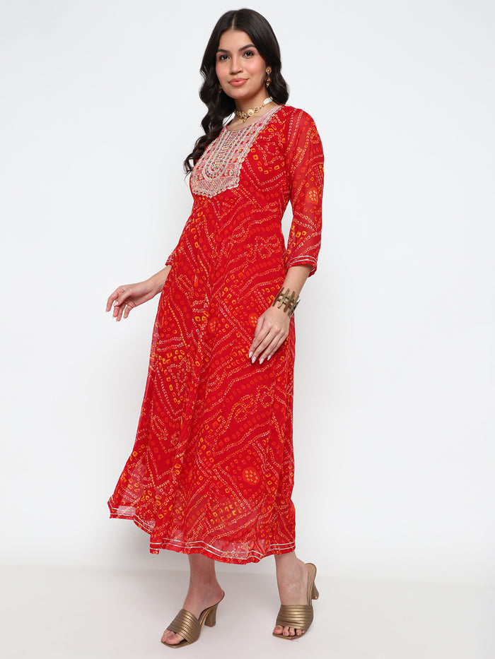 Red Bandhani Print Cotton Kurta
