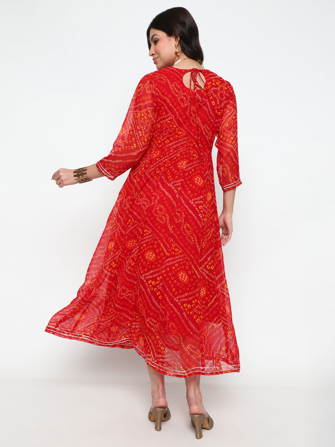 Red Bandhani Print Cotton Kurta