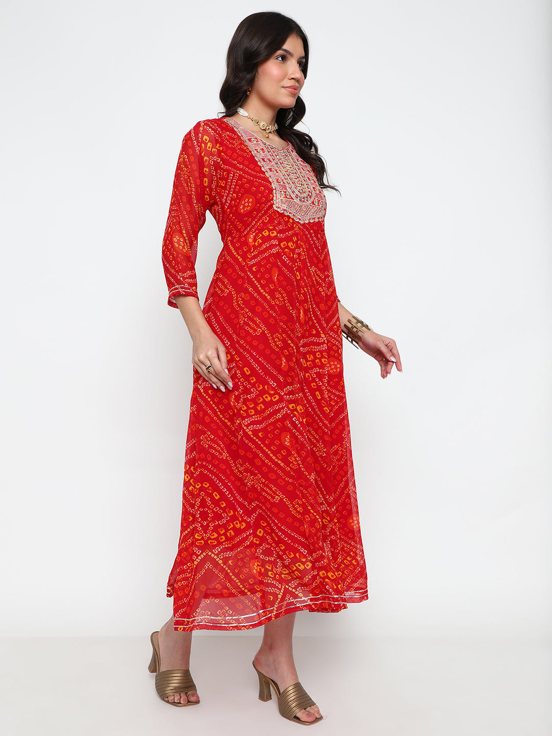 Red Bandhani Print Cotton Kurta