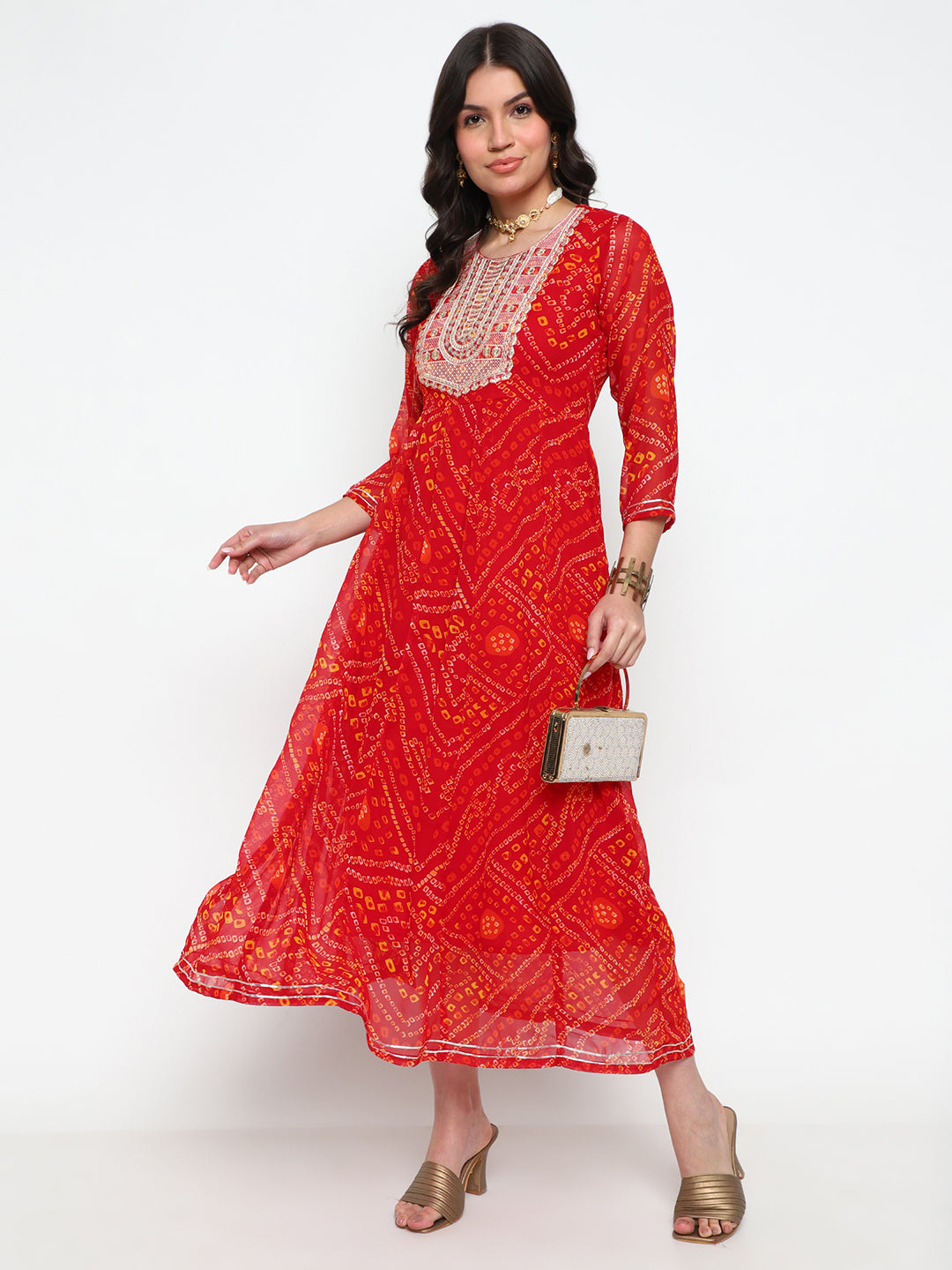 Red Bandhani Print Cotton Kurta