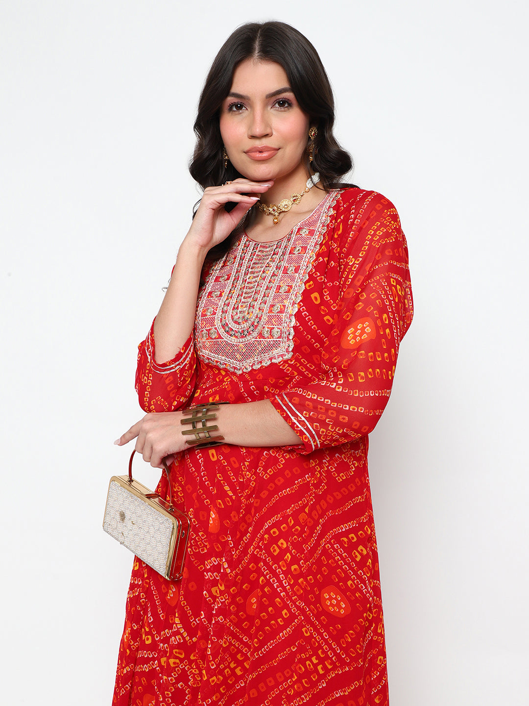 Red Bandhani Print Cotton Kurta