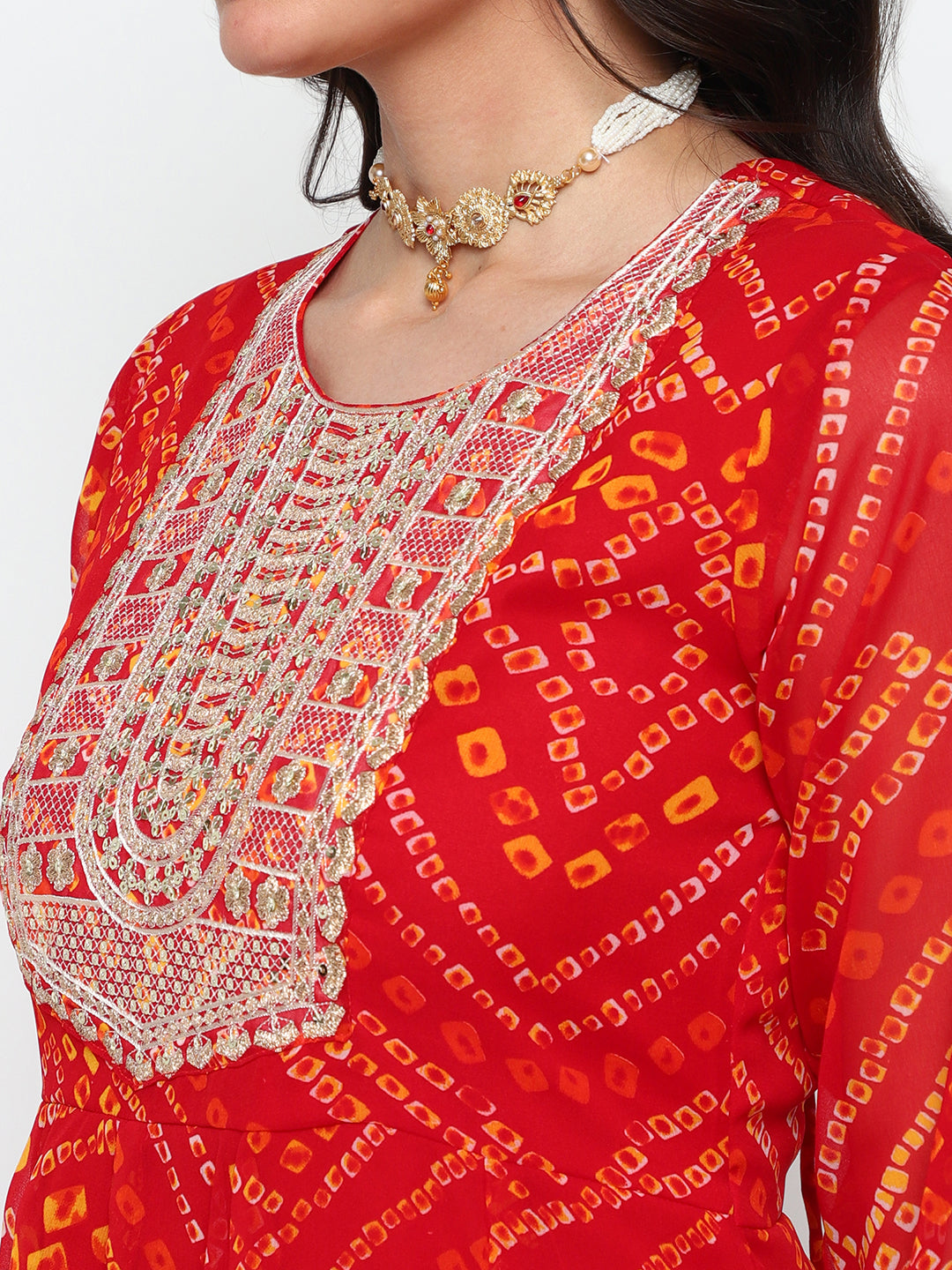 Red Bandhani Print Cotton Kurta